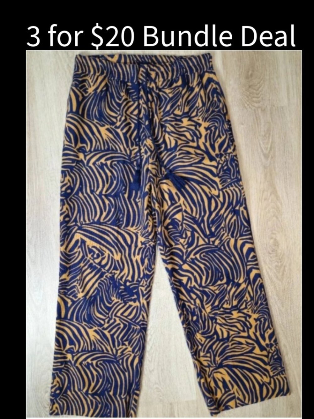 Joie Linen Pants M Navy Tan Tropical Pull On Wide Leg Drawstring Resort Travel